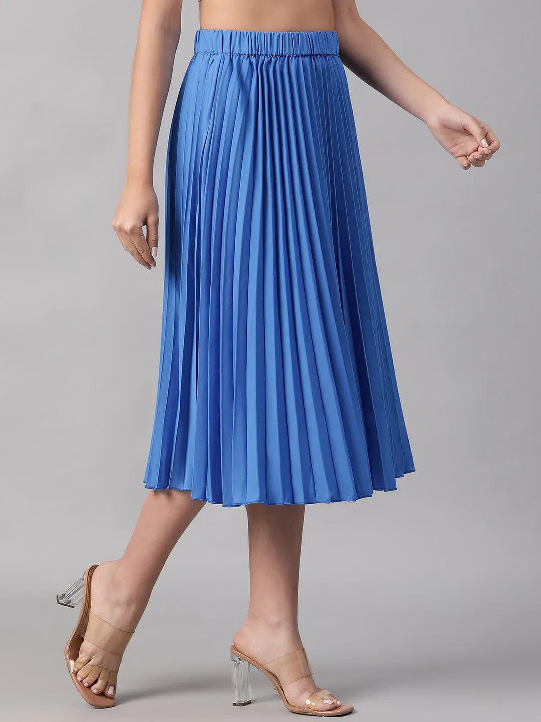 Oceanic Blue Elasticated Pleated Skirt for Comfort