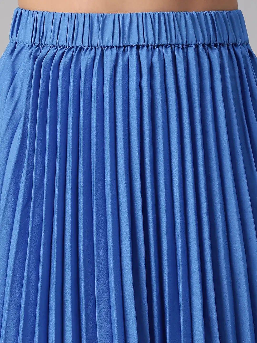 Oceanic Blue Elasticated Pleated Skirt for Comfort