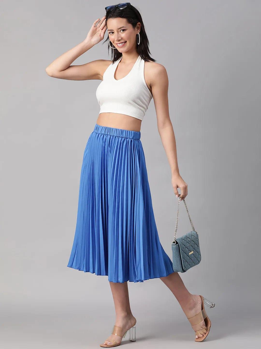 Oceanic Blue Elasticated Pleated Skirt for Comfort