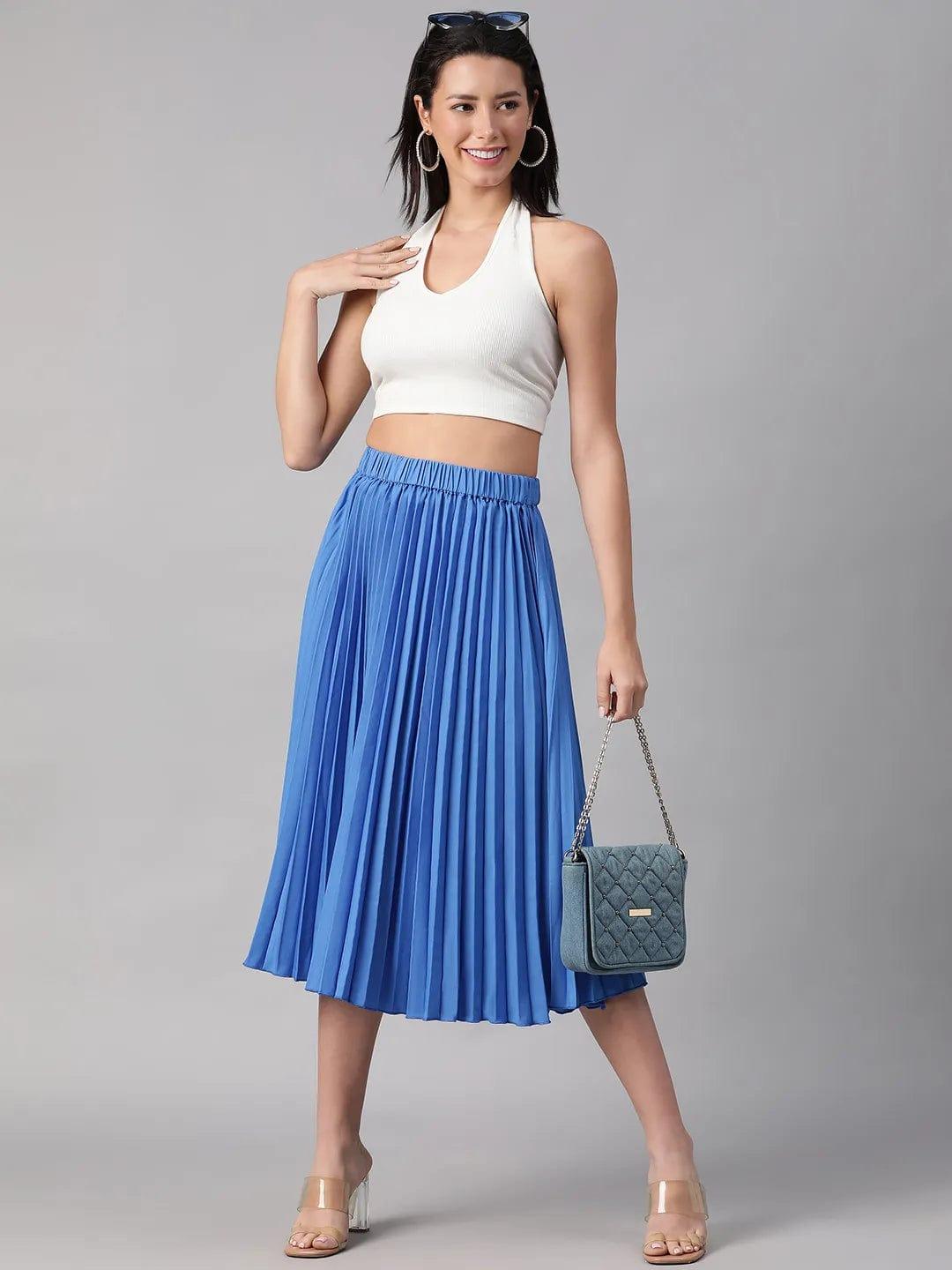 Oceanic Blue Elasticated Pleated Skirt for Comfort