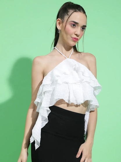 Fairy White Halter Neck Backless Partywear Crop Top