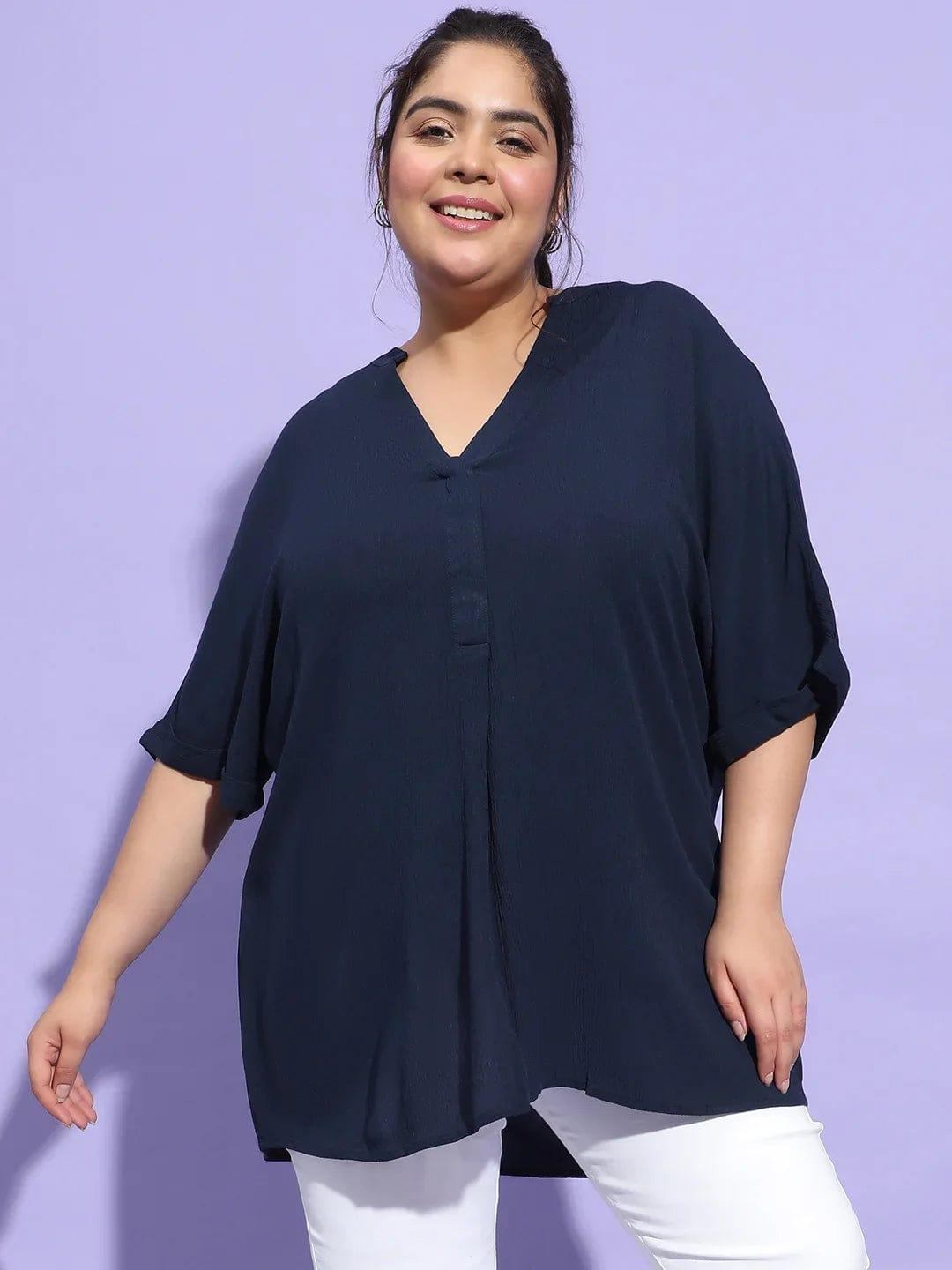 Navy Blue Short Sleeve Plus Size Loopy Top