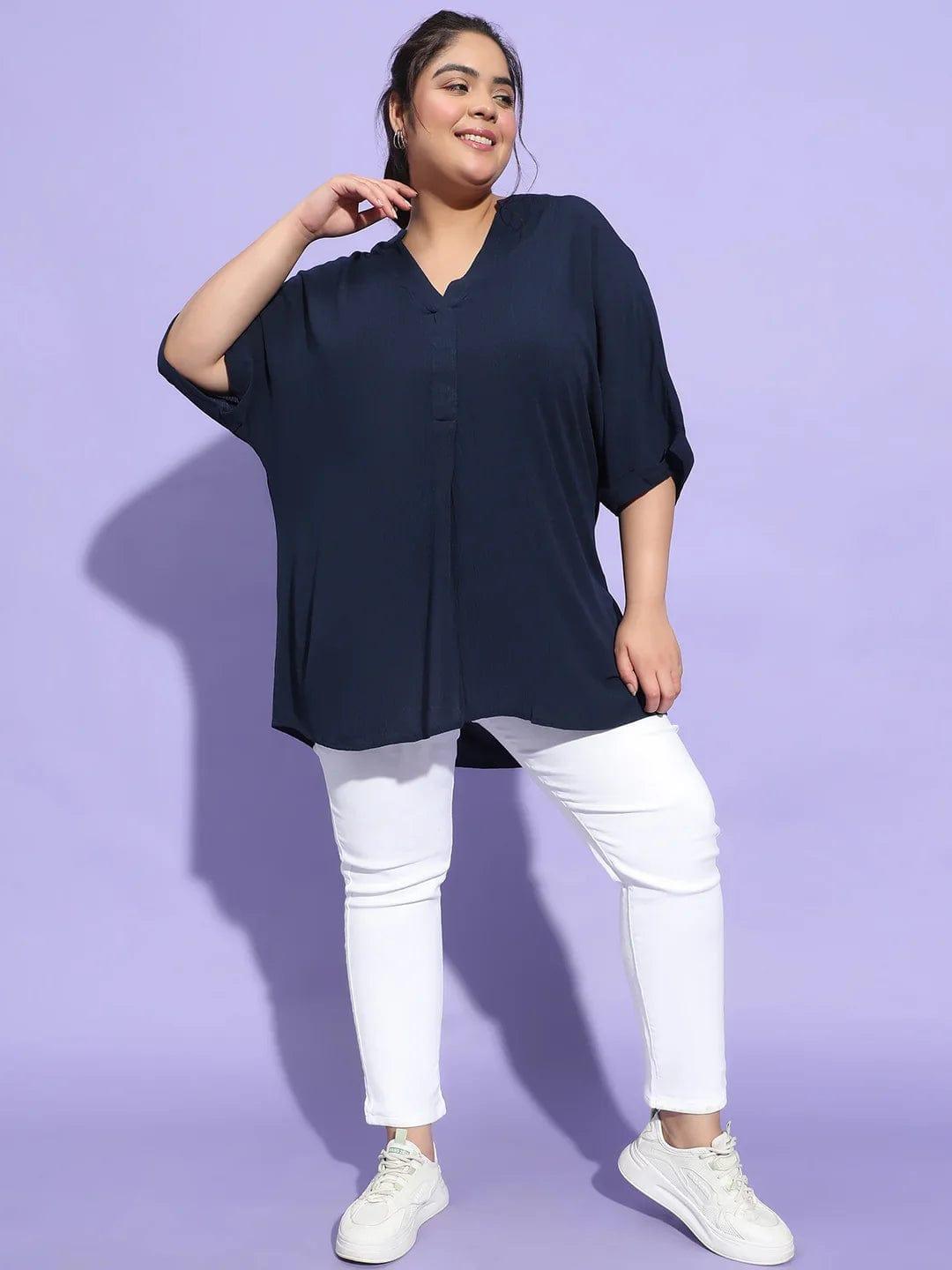 Navy Blue Short Sleeve Plus Size Loopy Top