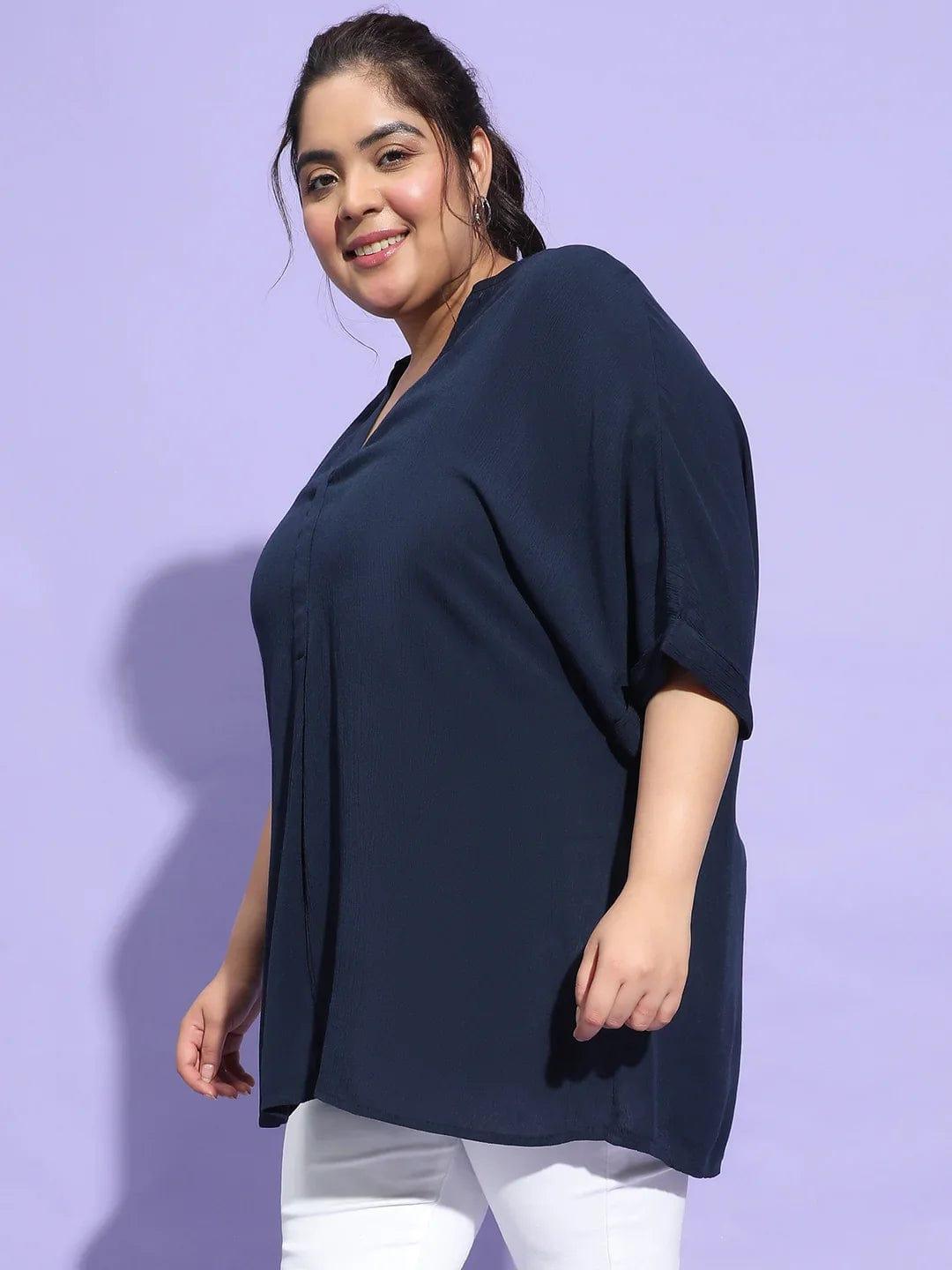 Navy Blue Short Sleeve Plus Size Loopy Top