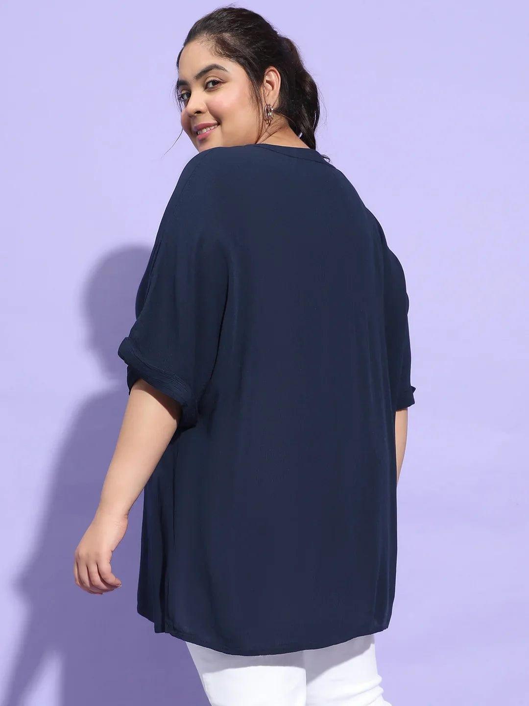 Navy Blue Short Sleeve Plus Size Loopy Top