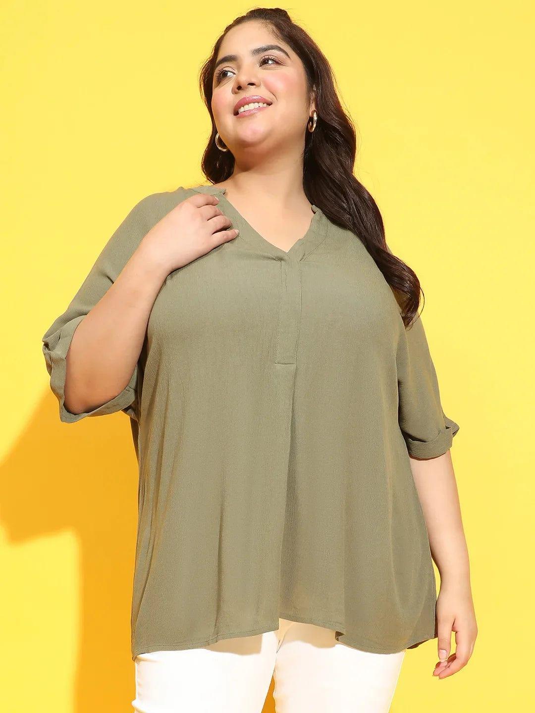 Forestry Green Short Sleeve Plus Size Top