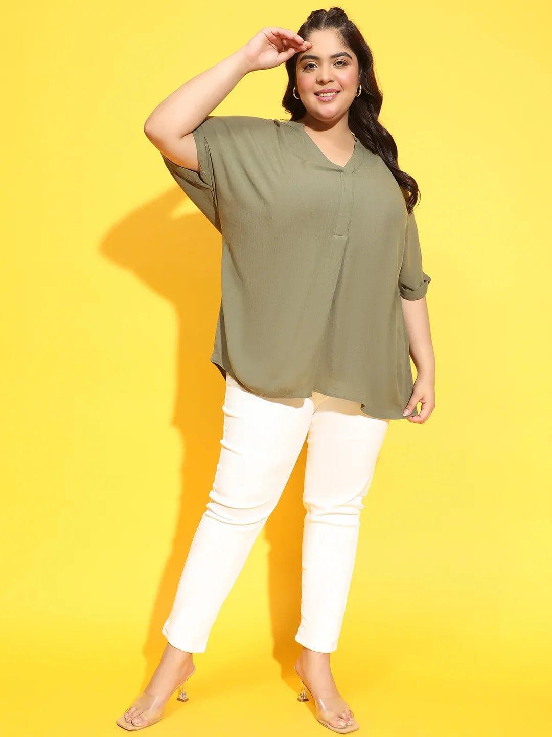 Forestry Green Short Sleeve Plus Size Top