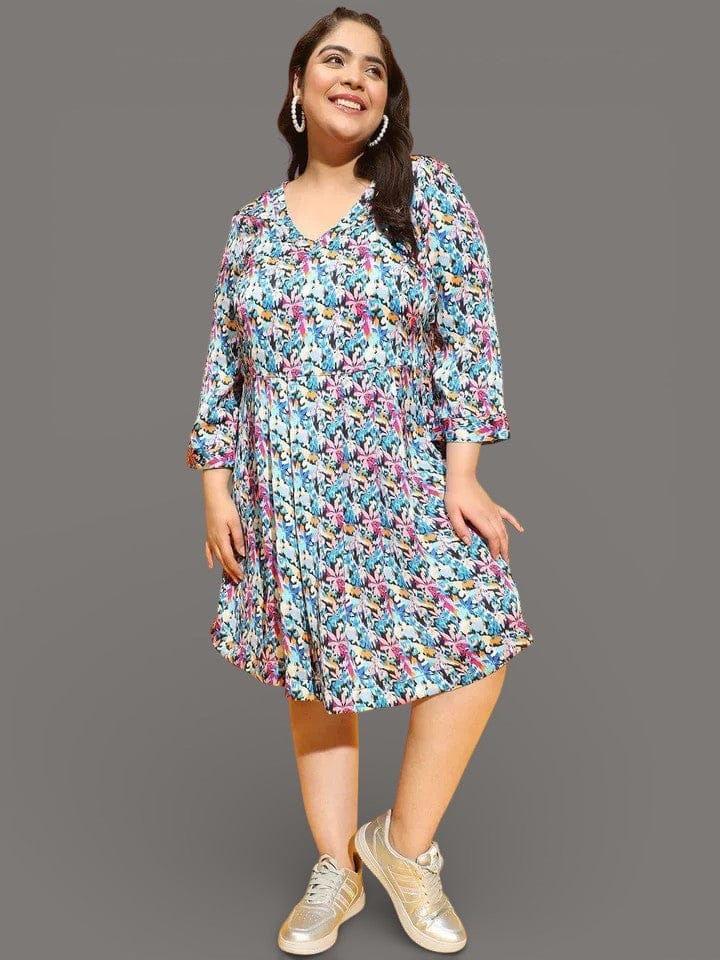 Plus Size Multicolor Printed Dress