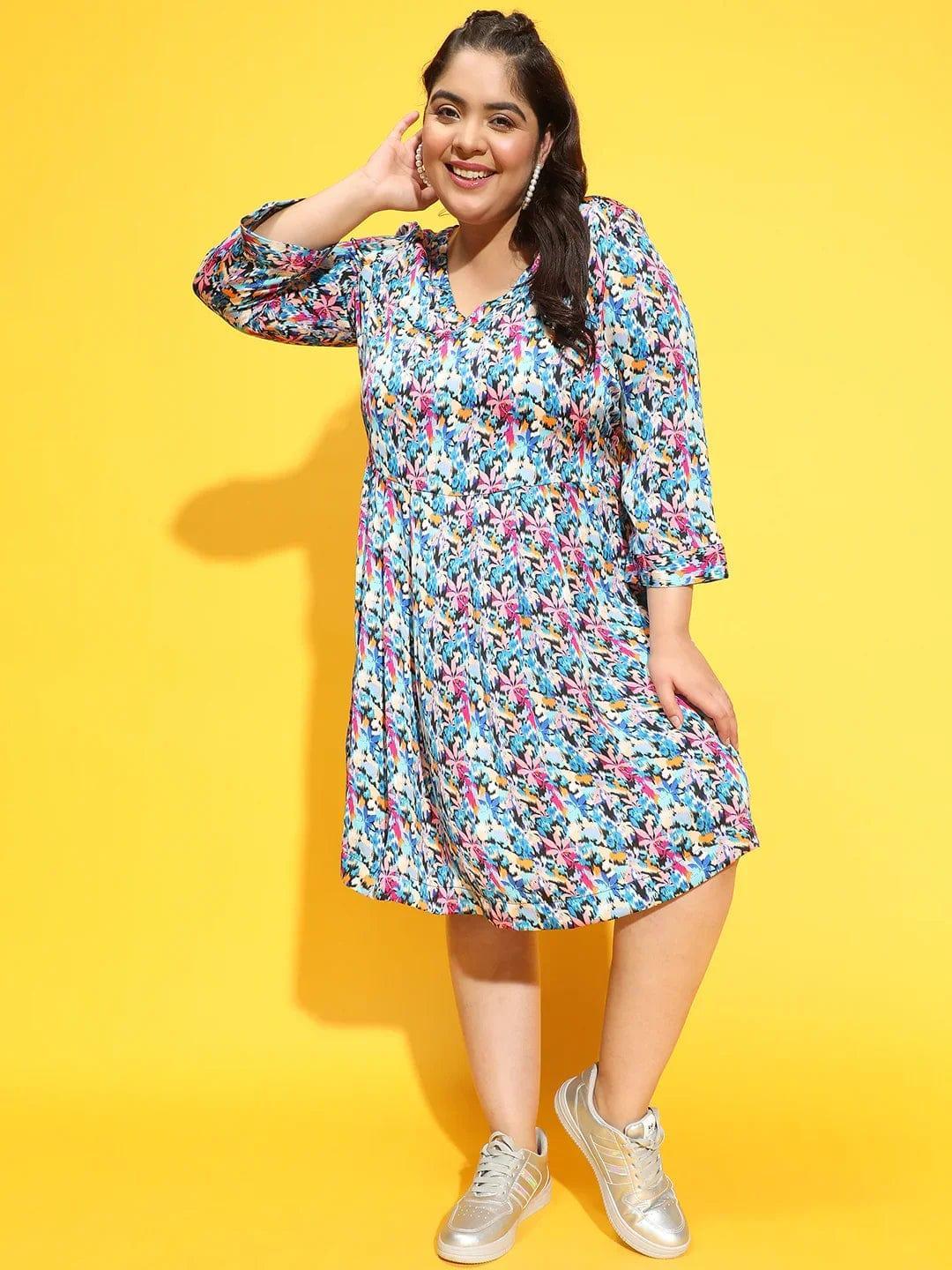 Marvel Multicolor Long Sleeve Plus Size Curvy Women Dress - oxolloxo