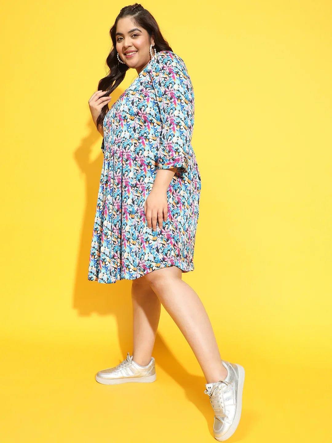 Marvel Multicolor Long Sleeve Plus Size Curvy Women Dress - oxolloxo
