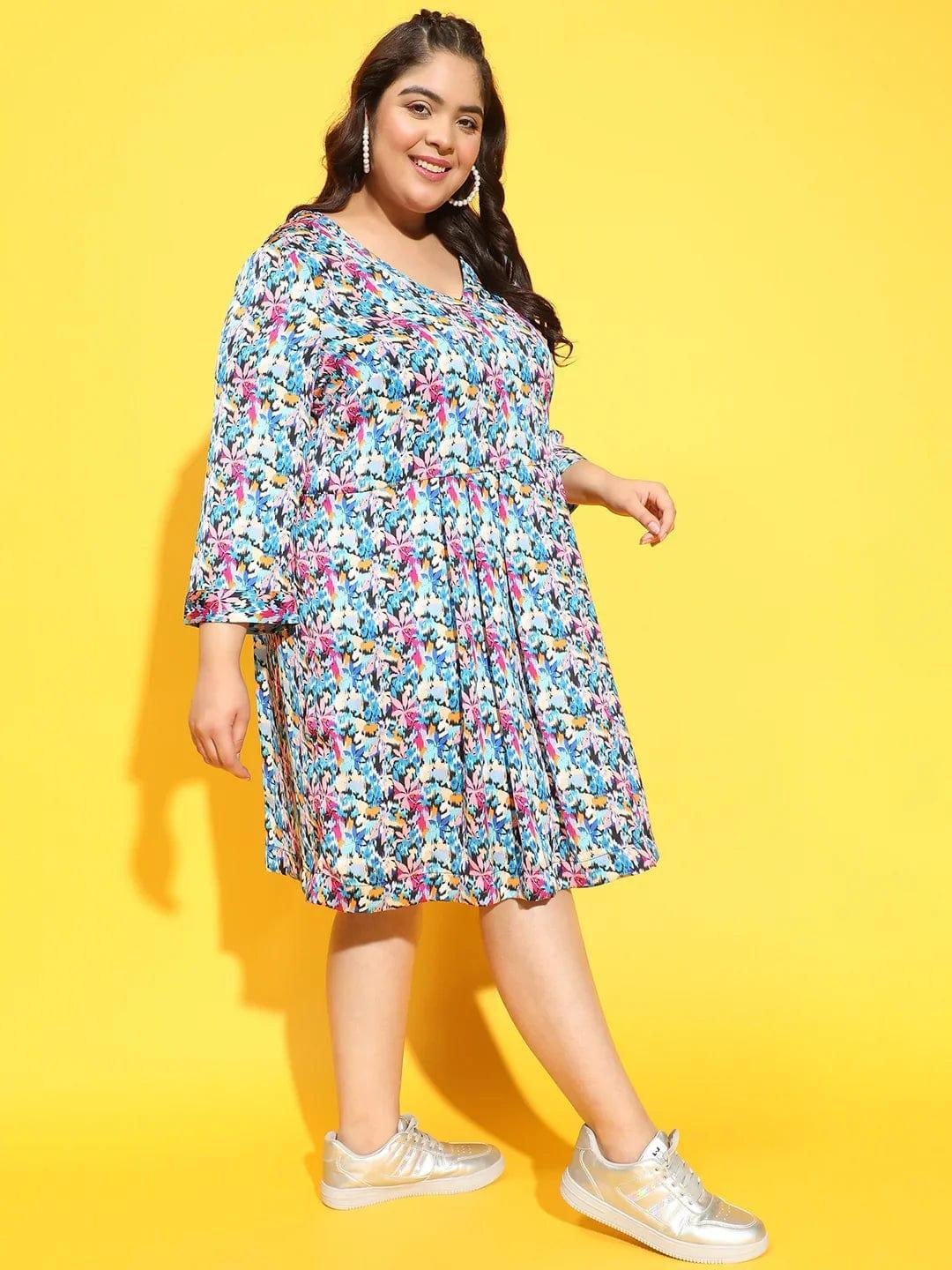 Marvel Multicolor Long Sleeve Plus Size Curvy Women Dress - oxolloxo