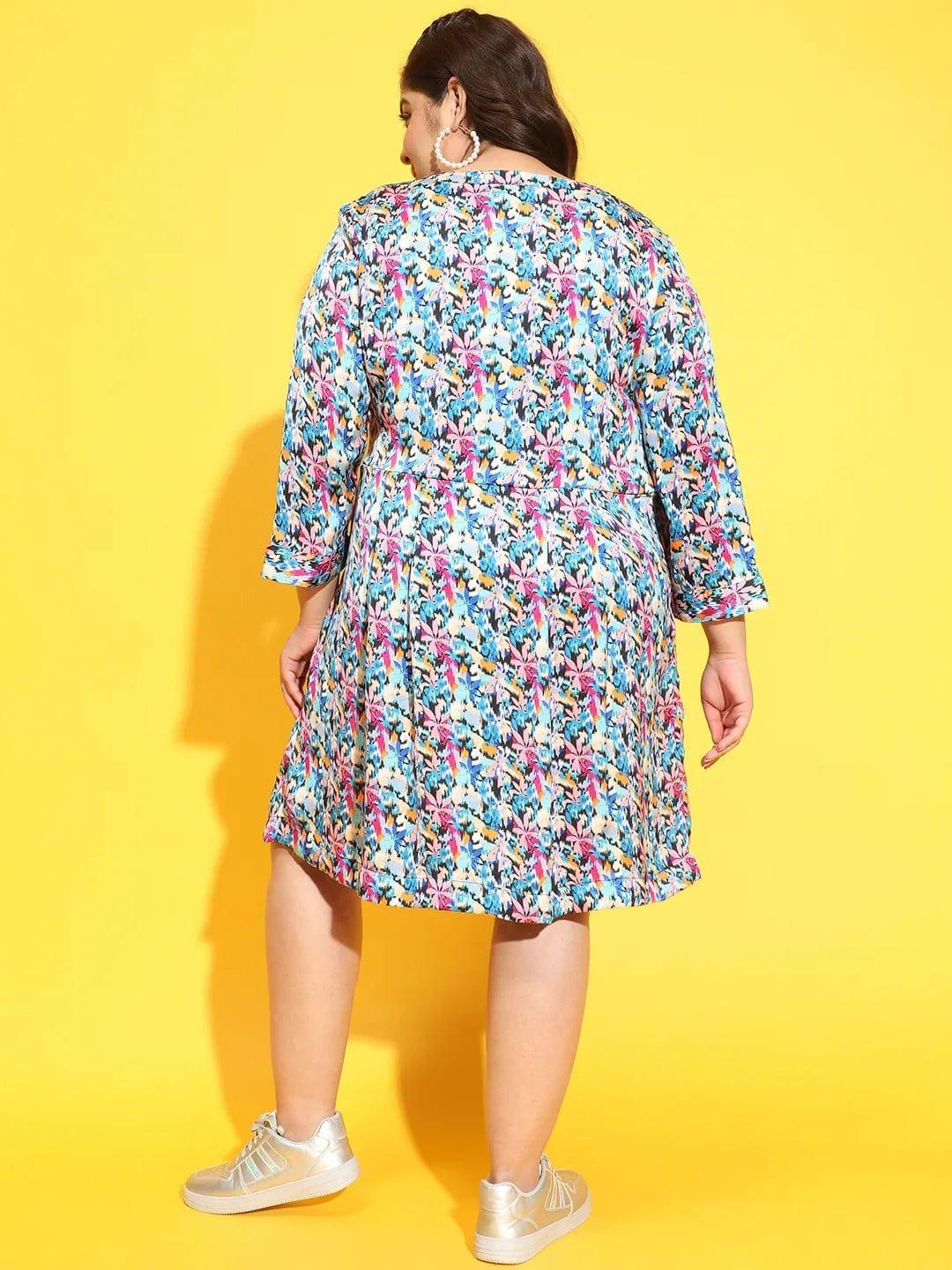 Marvel Multicolor Long Sleeve Plus Size Curvy Women Dress - oxolloxo