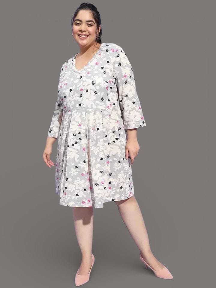 Bizzy Multicolor Long Sleeve Plus Size Curvy Women Dress