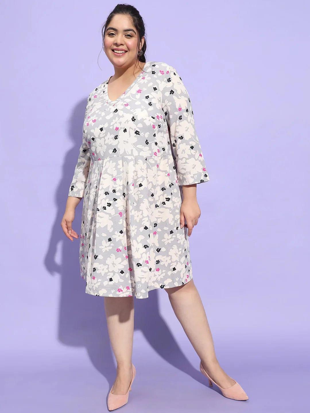 Bizzy Multicolor Long Sleeve Plus Size Curvy Women Dress