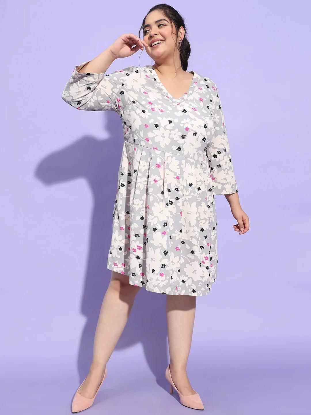 Bizzy Multicolor Long Sleeve Plus Size Curvy Women Dress