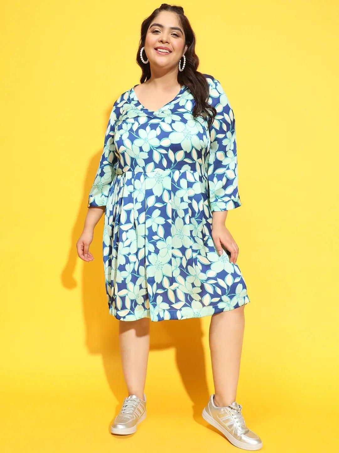 Mega Multicolor Long Sleeves Plus Size Curvy Women Dress