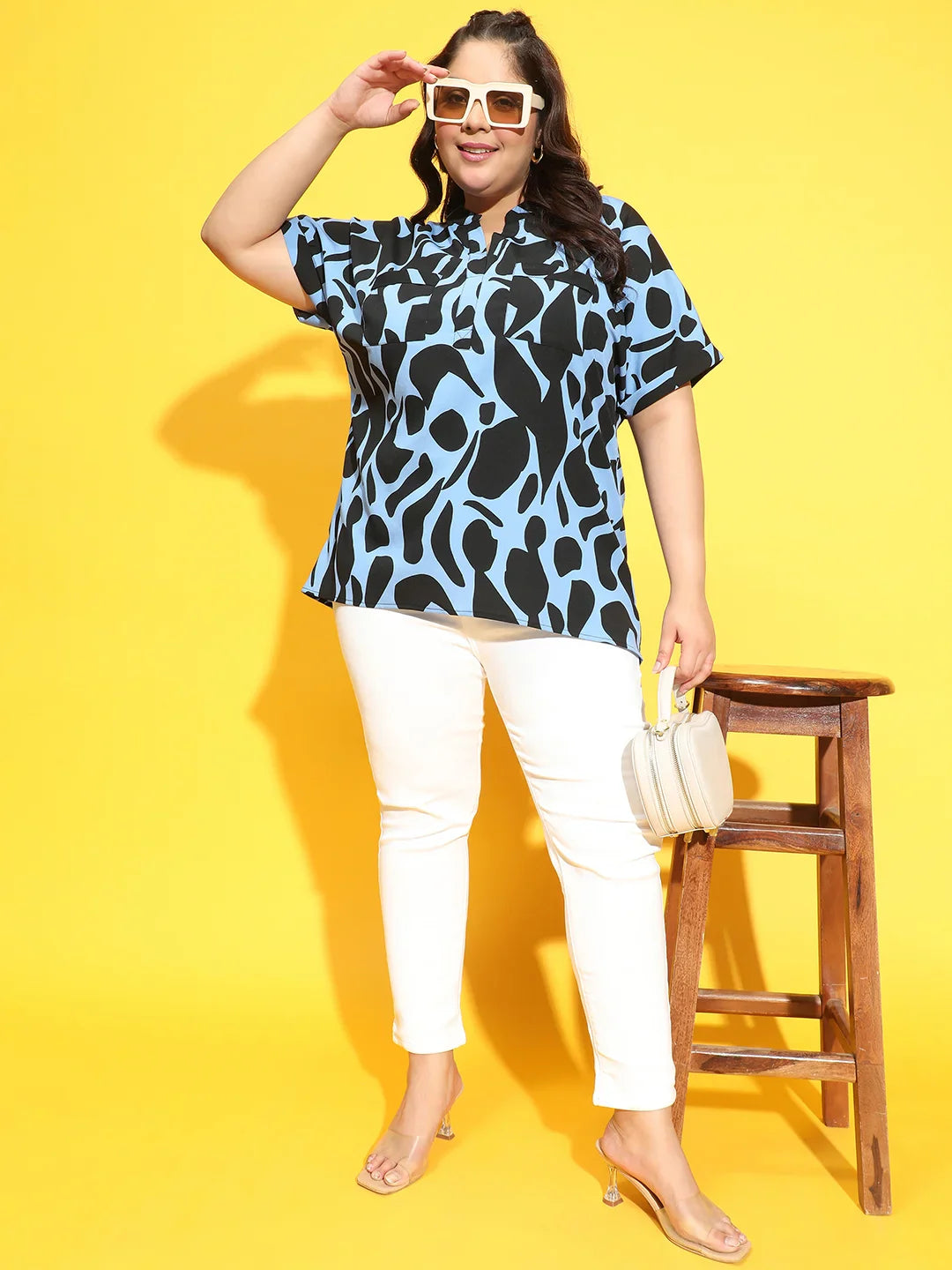 Dynamite Blue Floral Print Plus Size Top