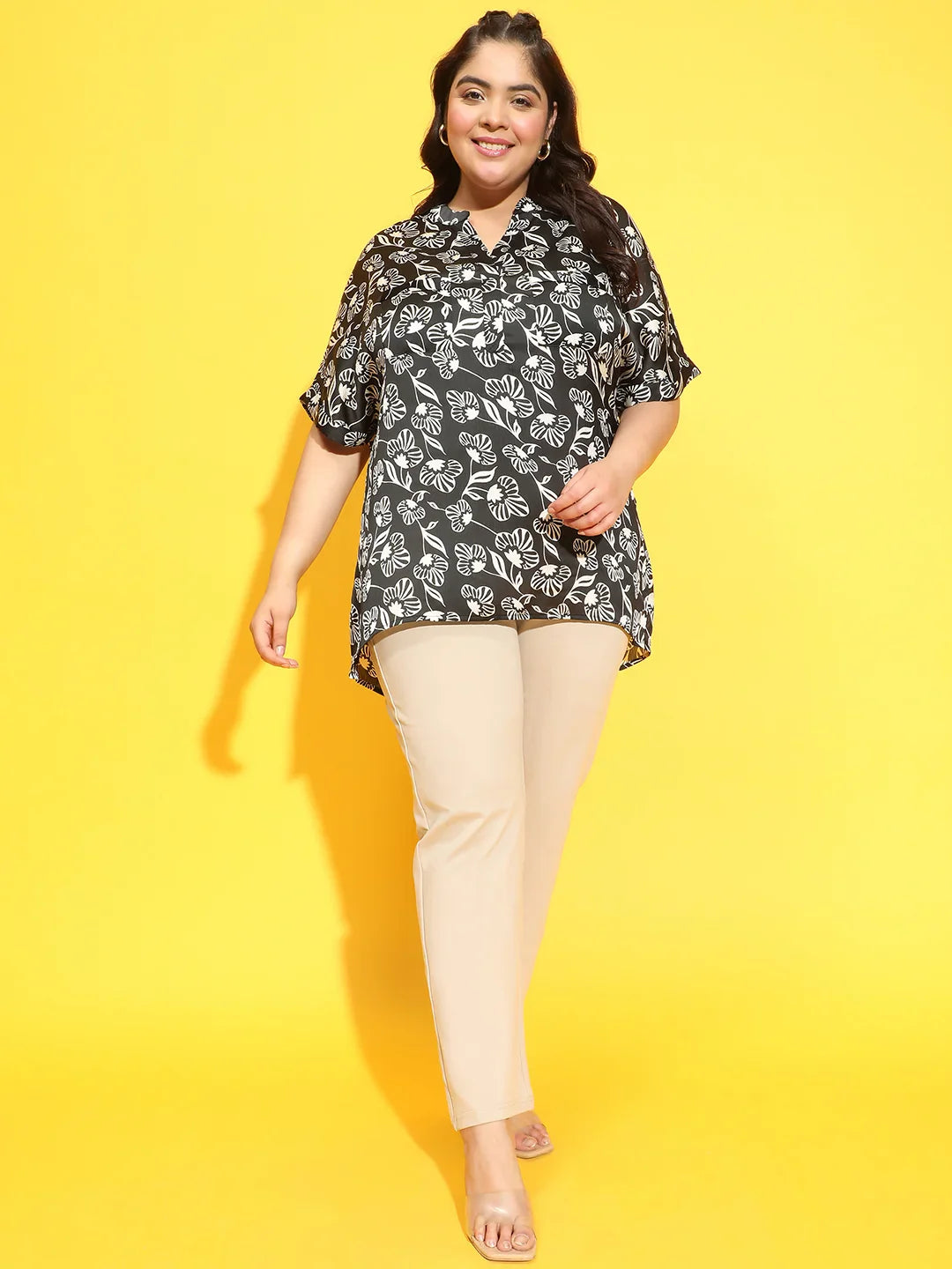 Stellar Black Floral Print Plus Size Top