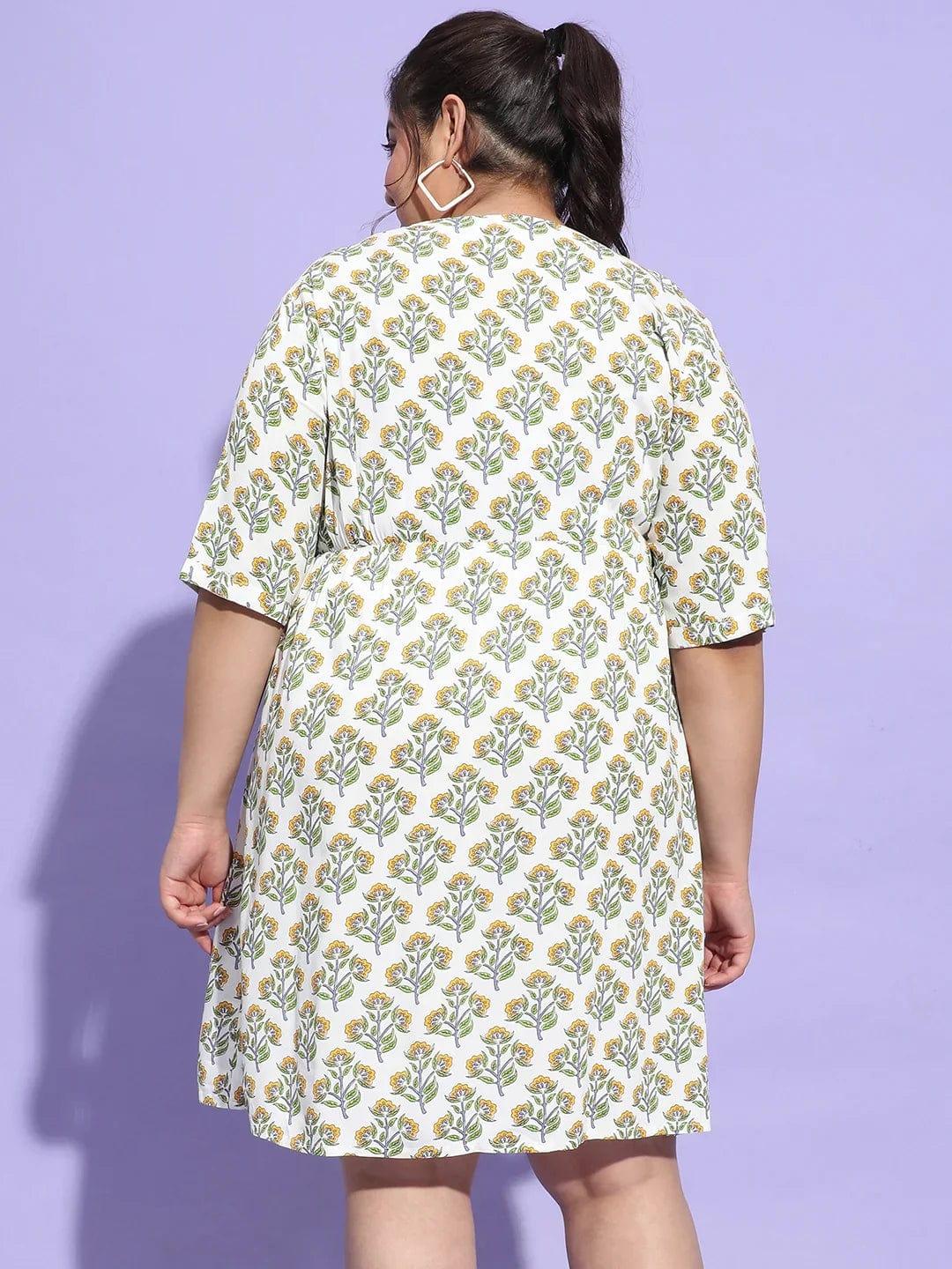 Esthetic Multicolor Floral Print Button Plus Size Curvy Dress