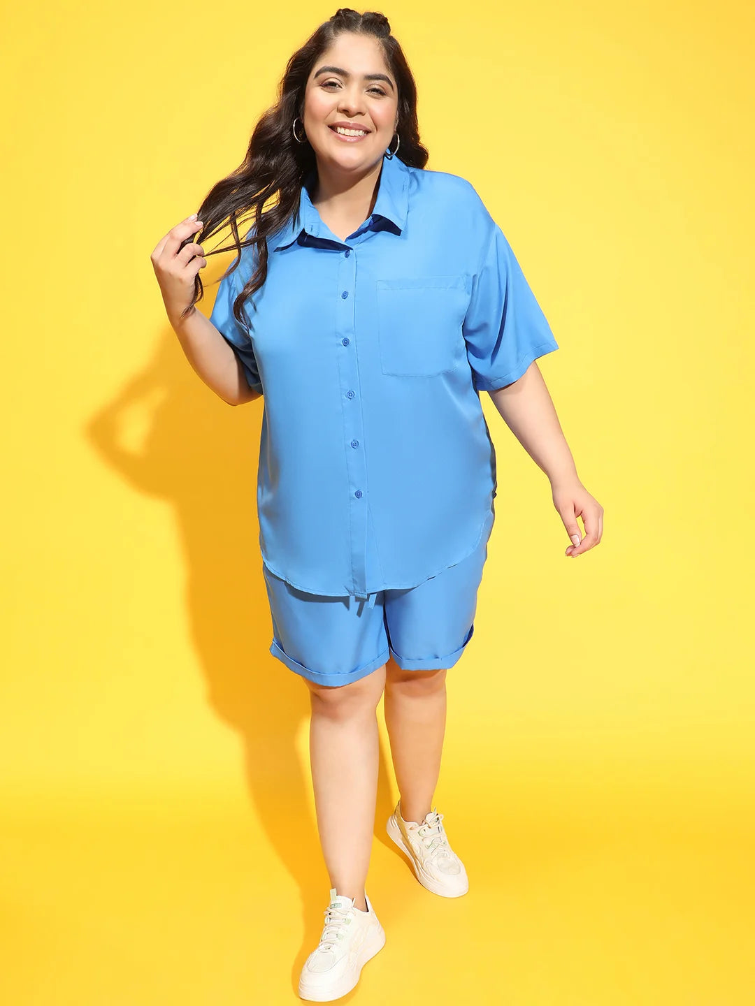 Horizon Blue Shirt and Shorts Plus Size Co-Ord Set