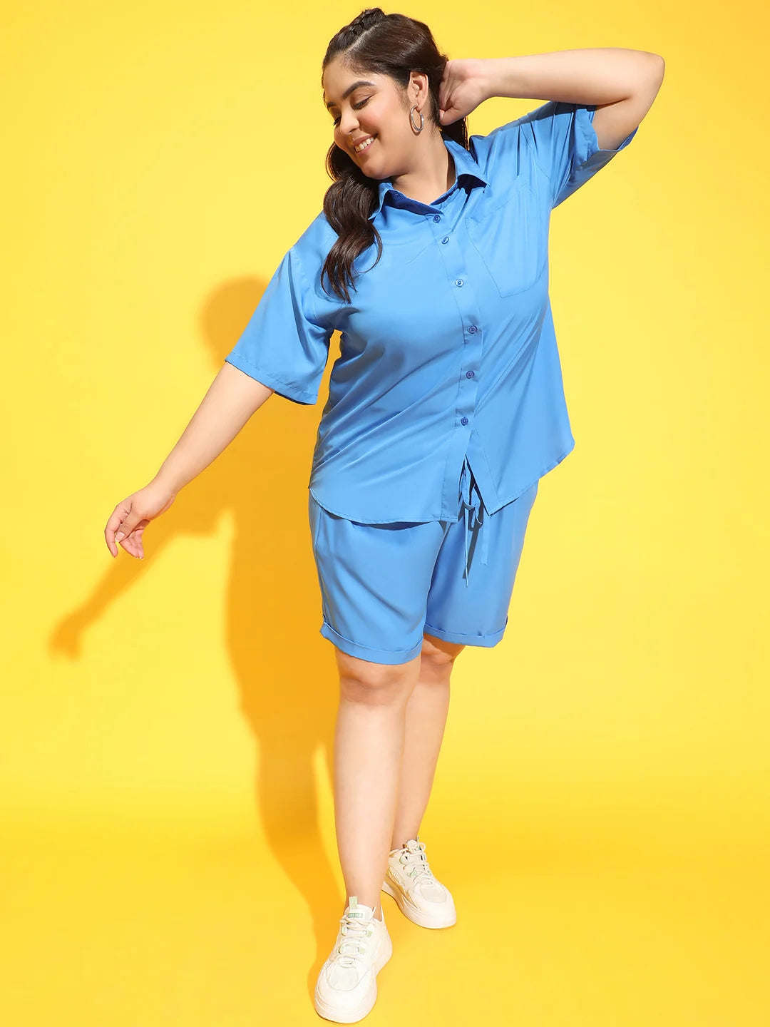 Horizon Blue Shirt and Shorts Plus Size Co-Ord Set