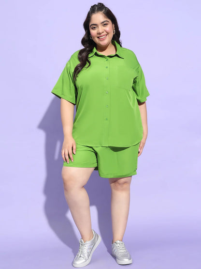 Emerald Green Shirt and Shorts Plus Size Co-Ord Set