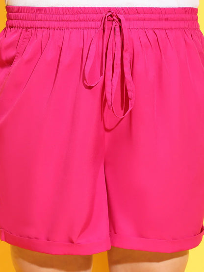 Rare Pink Elasticated Tie Up Detailing Plus Size Shorts