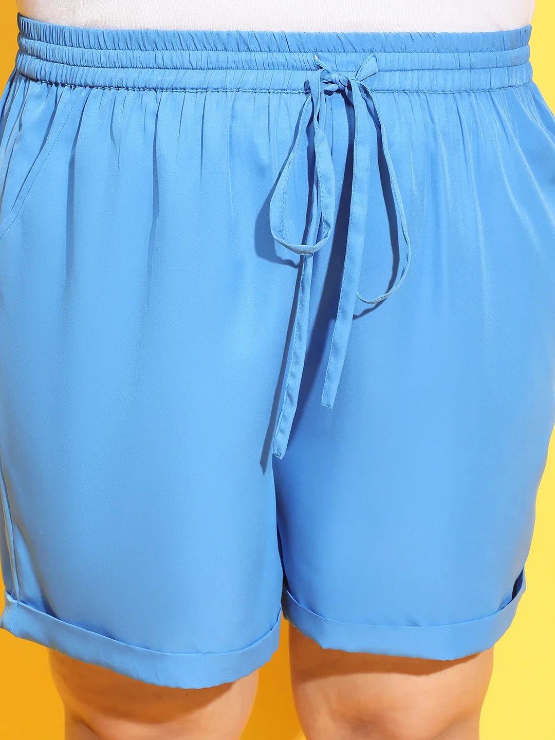 Brand Blue Elasticated Tie Up Detailing Plus Size Shorts