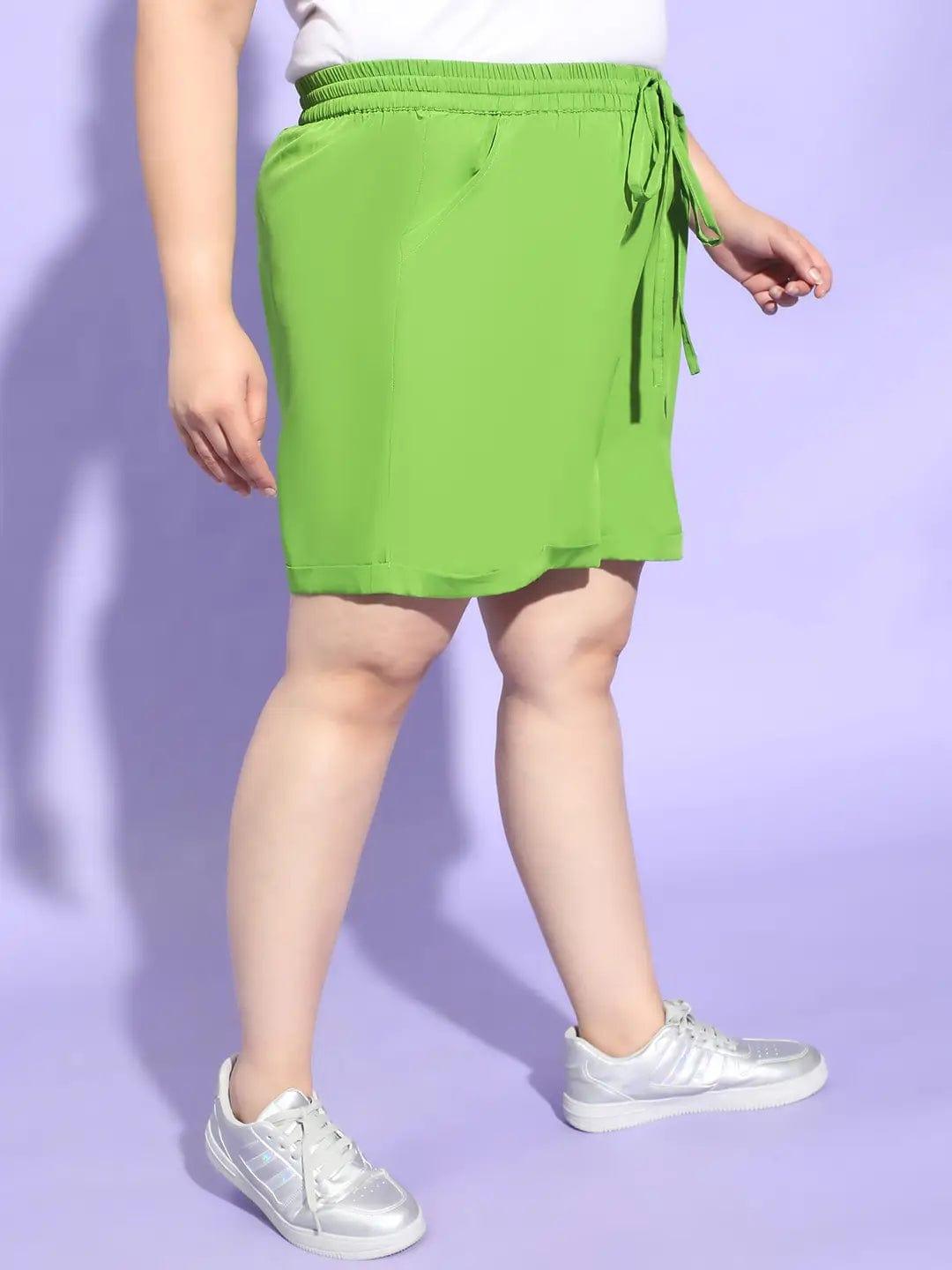 Clear Green Tie Up Detailing Plus Size Shorts