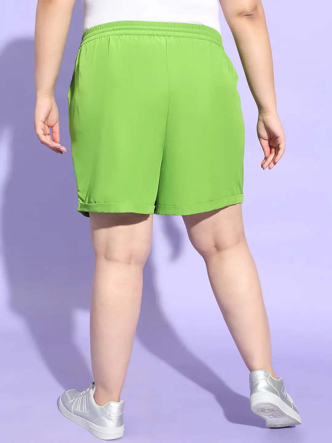 Clear Green Tie Up Detailing Plus Size Shorts