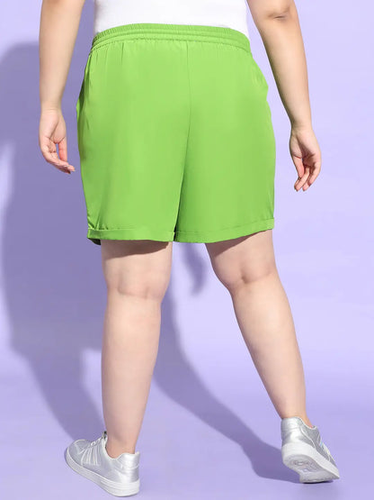 Clear Green Tie Up Detailing Plus Size Shorts