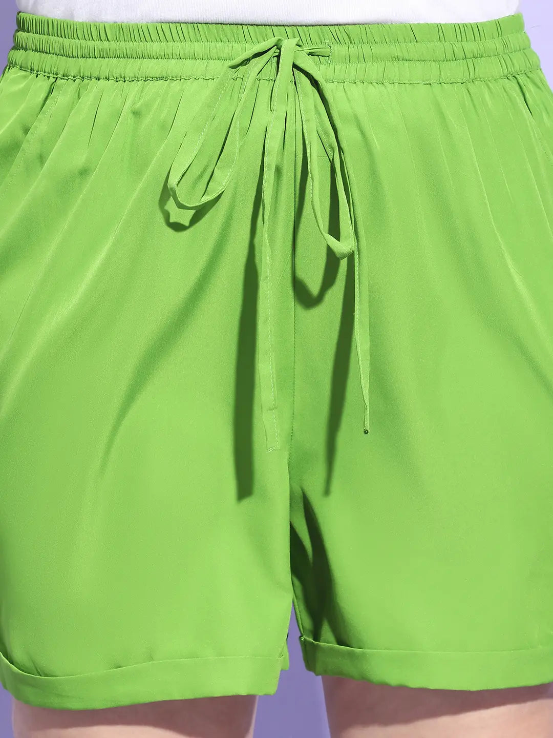 Clear Green Tie Up Detailing Plus Size Shorts