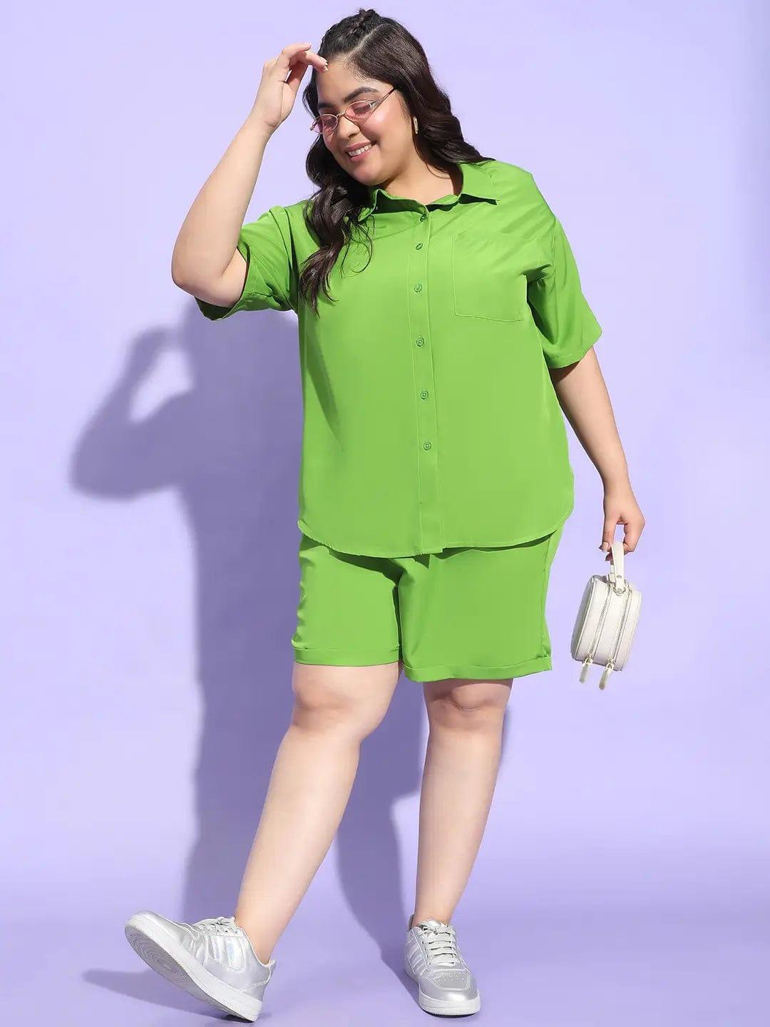 Clear Green Tie Up Detailing Plus Size Shorts