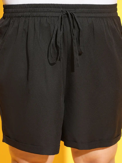 Blown Black Tie Up Detailing Plus Size Shorts