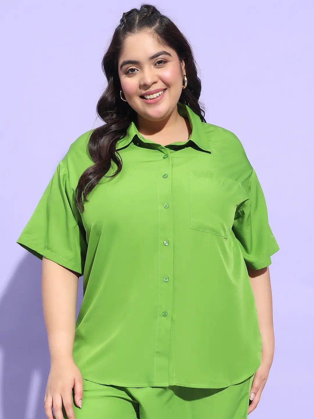 Unique Green Button Down Short Sleeve Plus Size Shirt