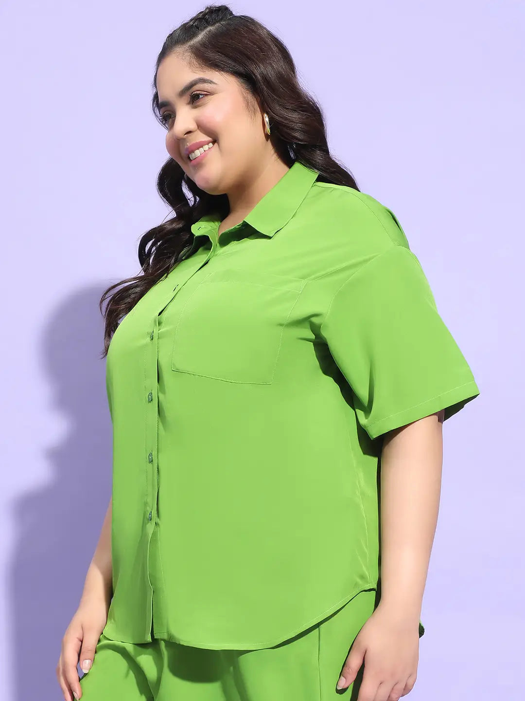 Unique Green Button Down Short Sleeve Plus Size Shirt