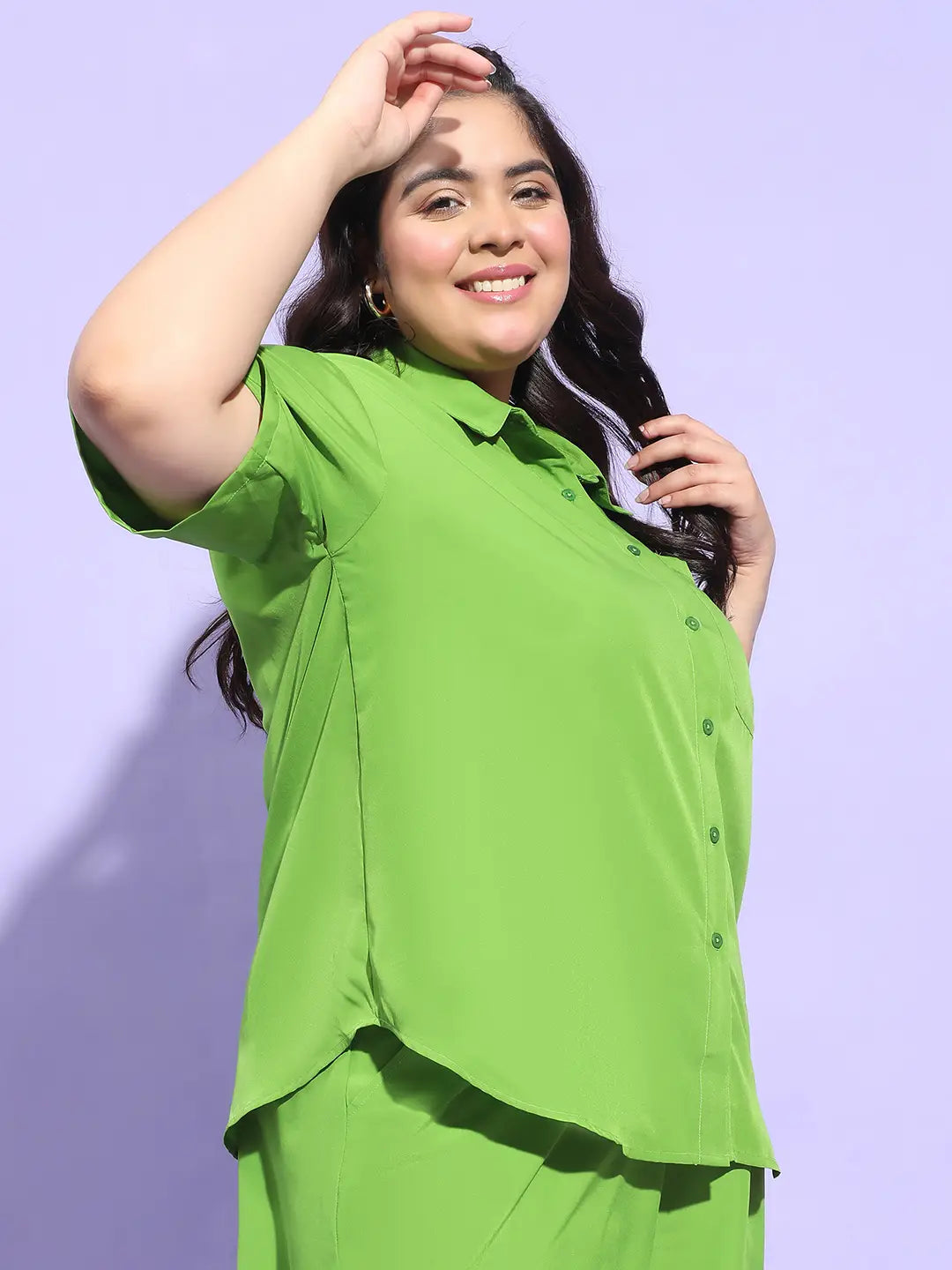 Unique Green Button Down Short Sleeve Plus Size Shirt