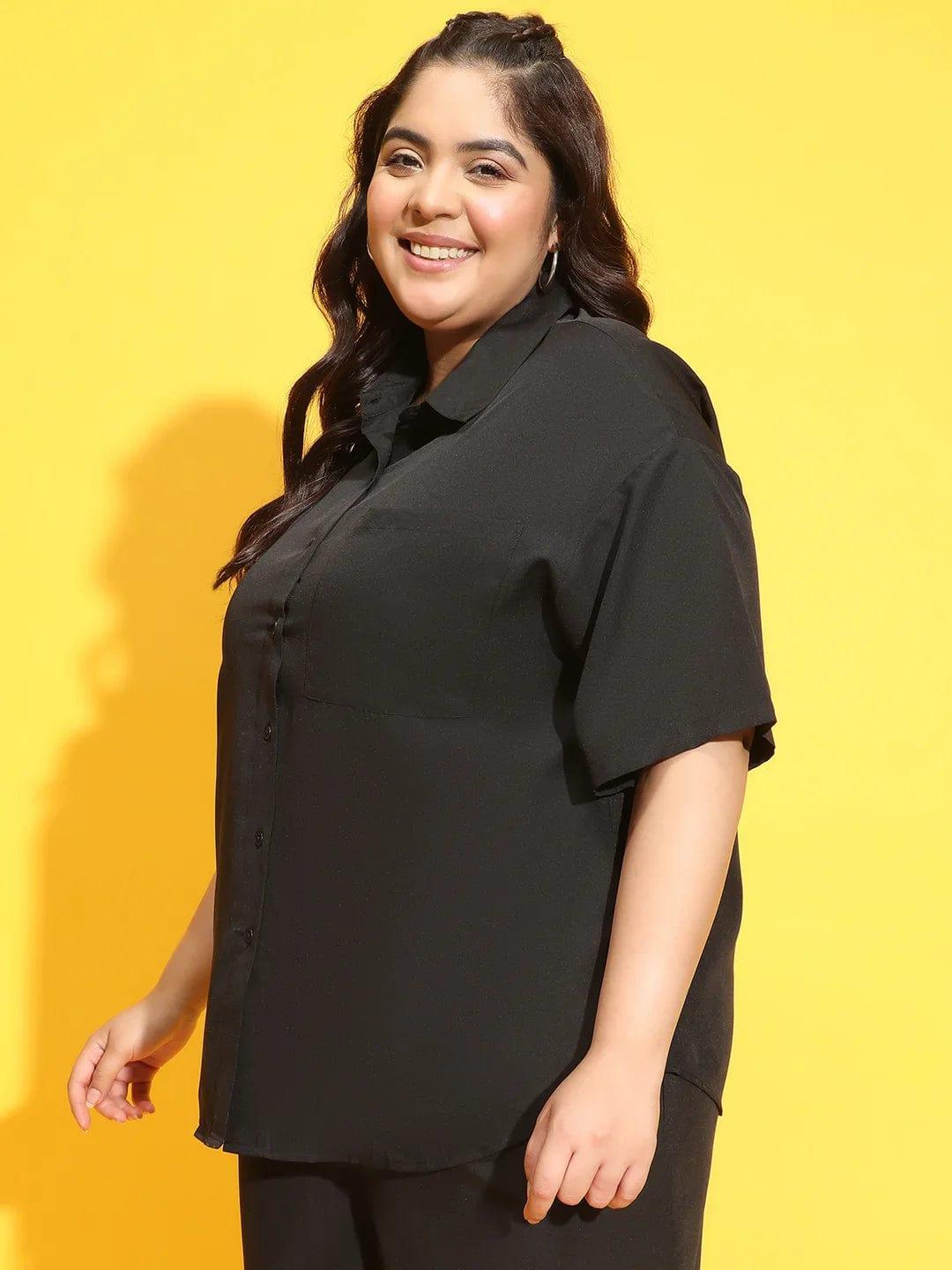 Heavy Black Button Down Short Sleeve Plus Size Shirt