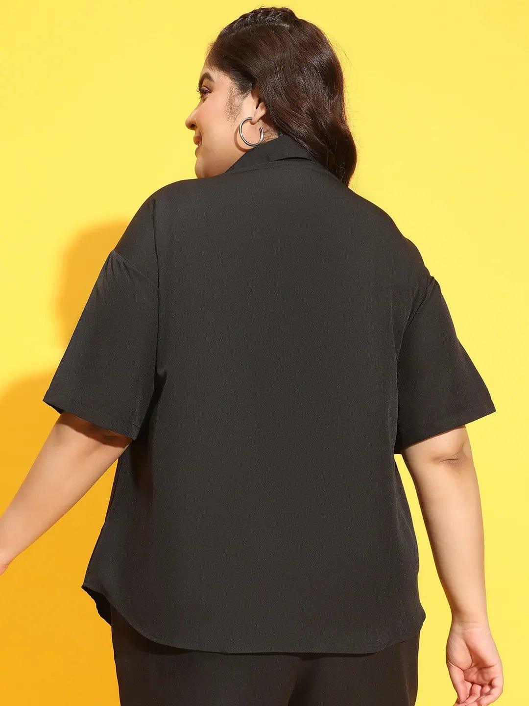 Heavy Black Button Down Short Sleeve Plus Size Shirt