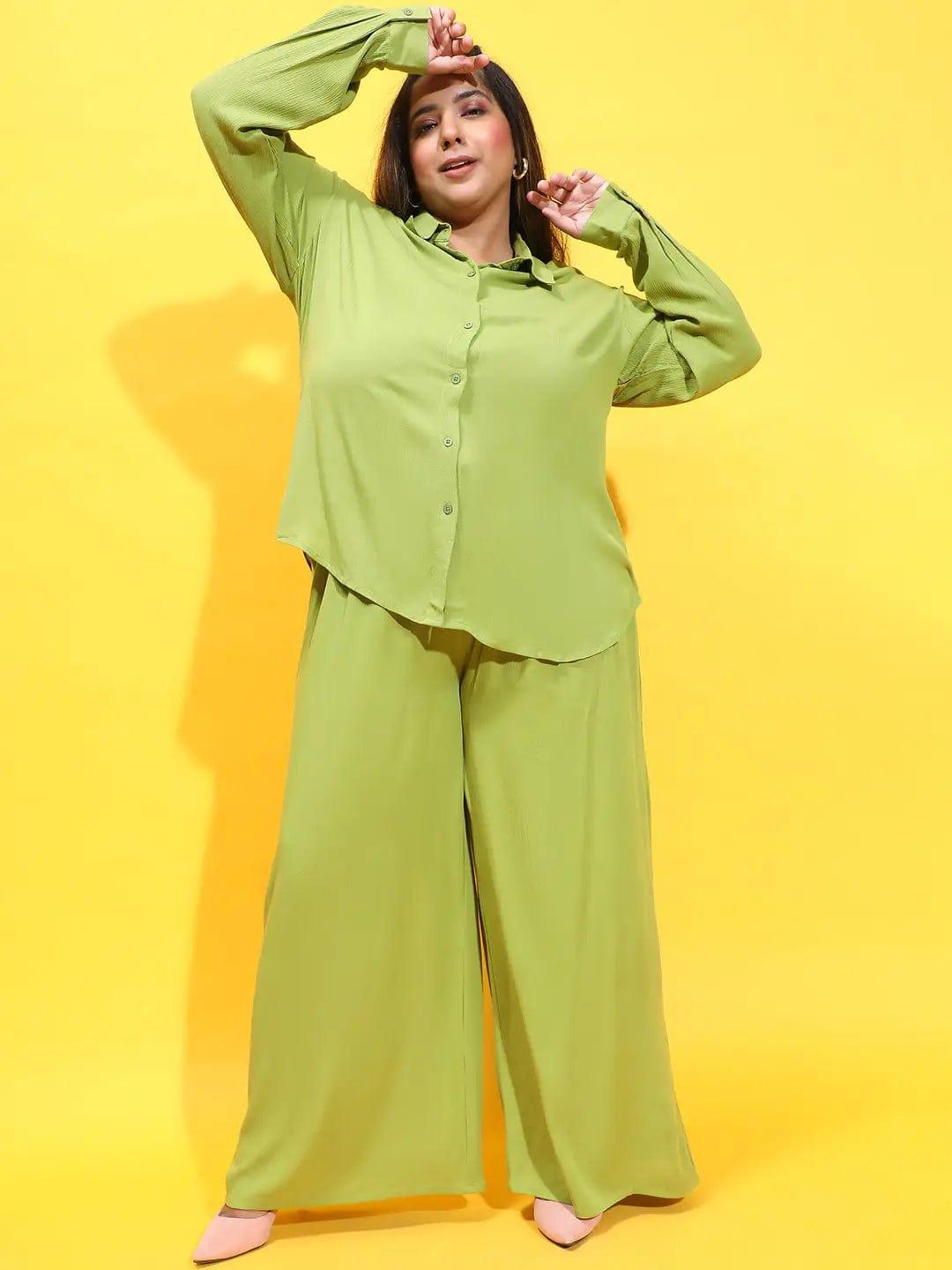 Imagine Green Casual Shirt and Pant Plus Size Set