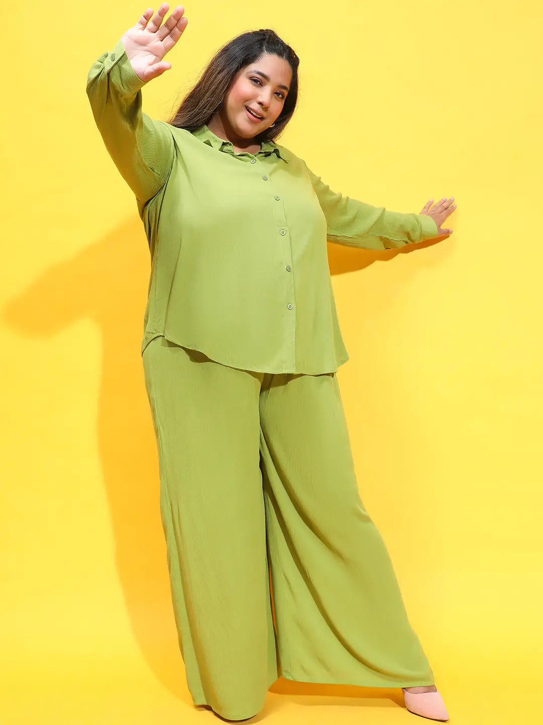 Imagine Green Casual Shirt and Pant Plus Size Set