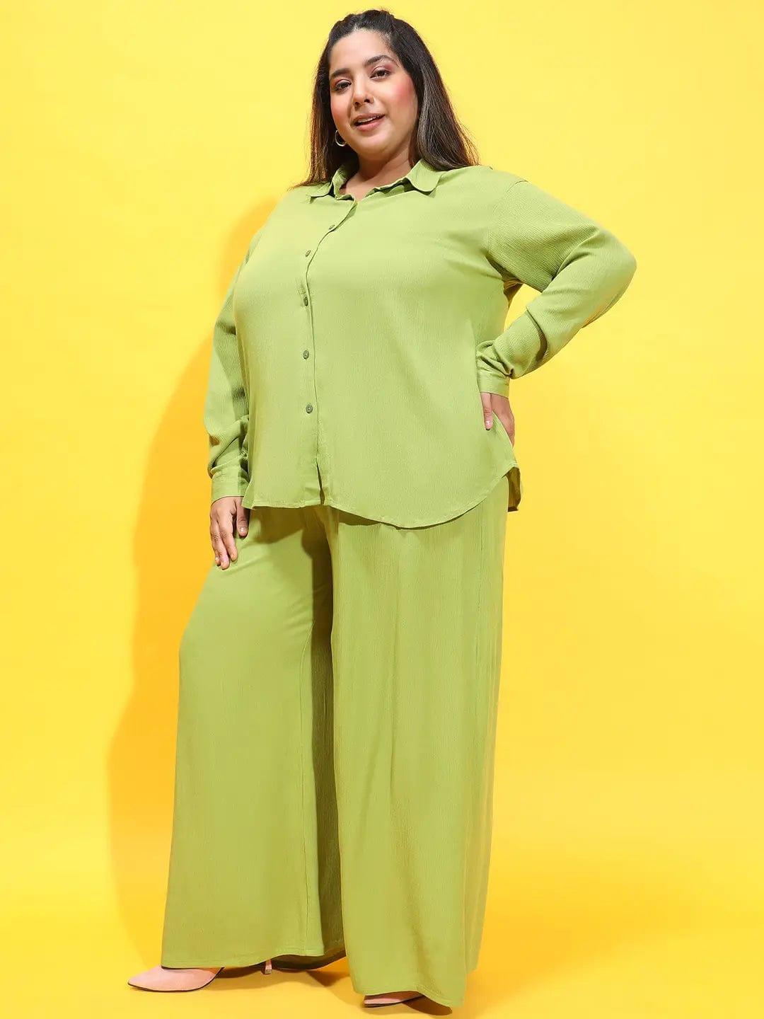 Imagine Green Casual Shirt and Pant Plus Size Set