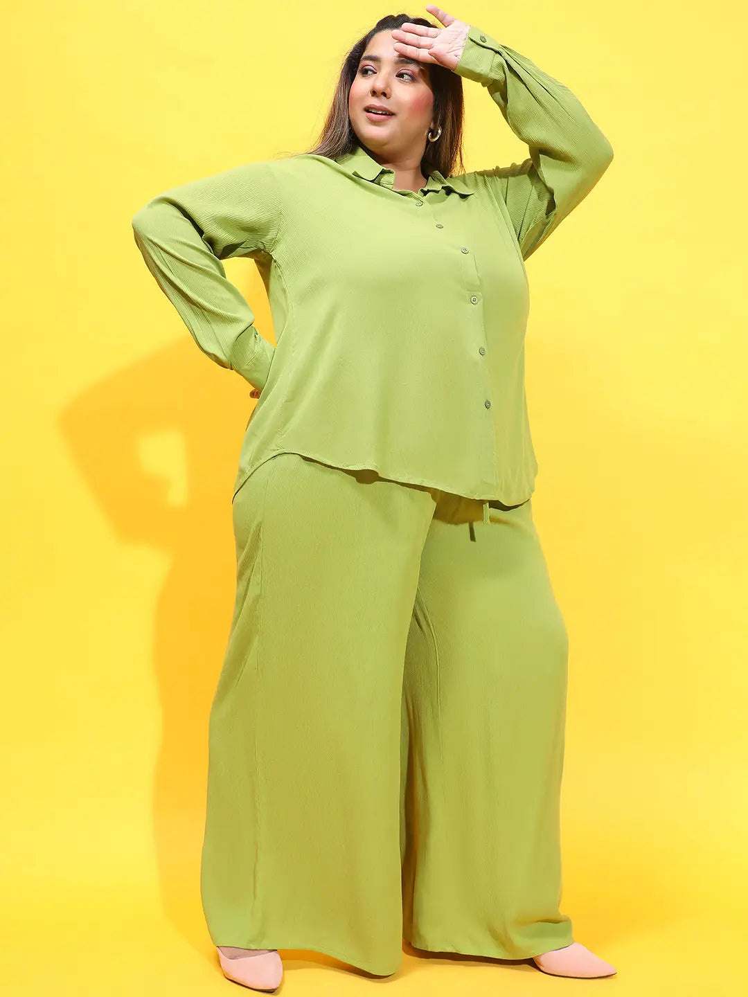 Imagine Green Casual Shirt and Pant Plus Size Set