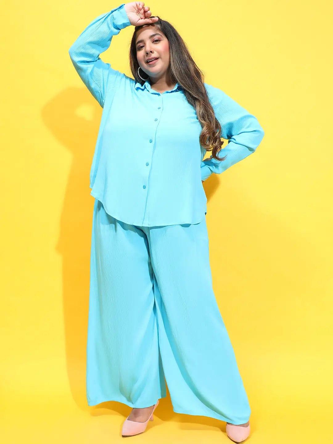 Outstanding New Blue Shirt and Pant Plus Size Co-Ord Set