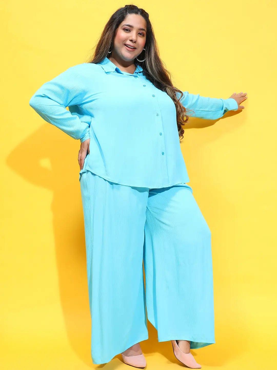 Outstanding New Blue Shirt and Pant Plus Size Co-Ord Set