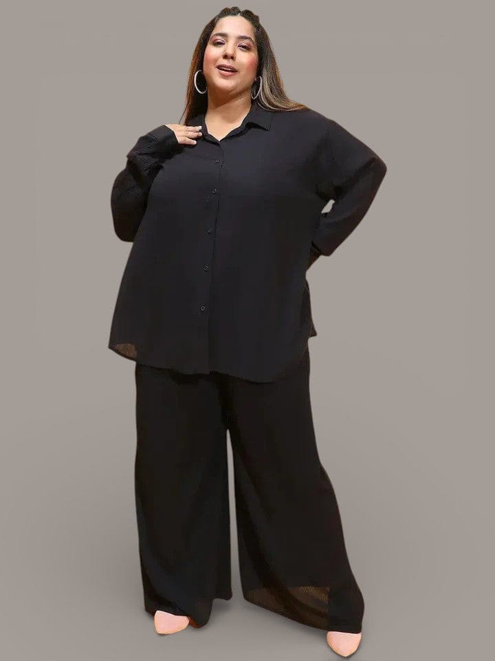 All Rounder New Black Shirt and Pant Plus Size Co-Ord Set