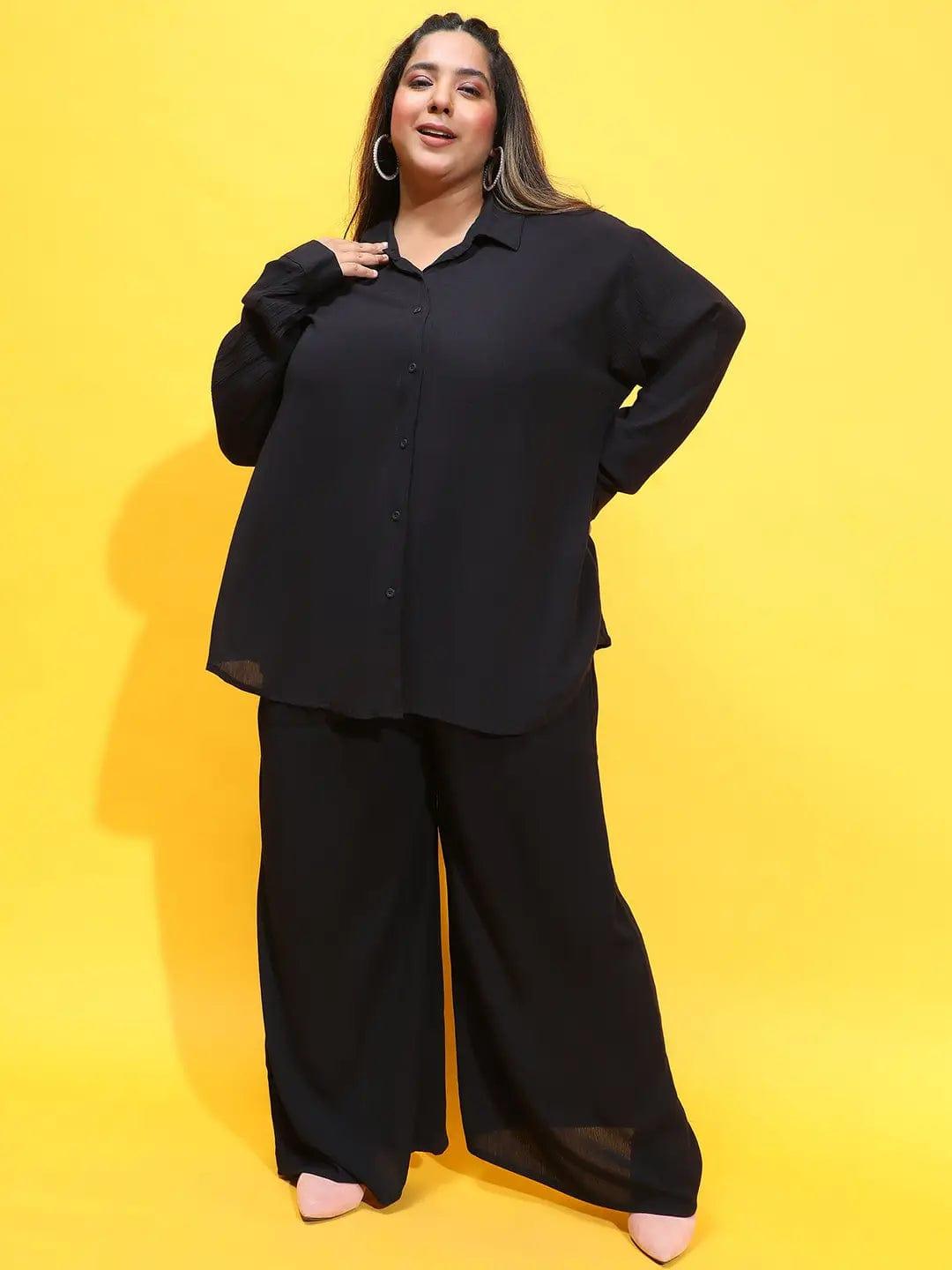 All Rounder New Black Shirt and Pant Plus Size Co-Ord Set