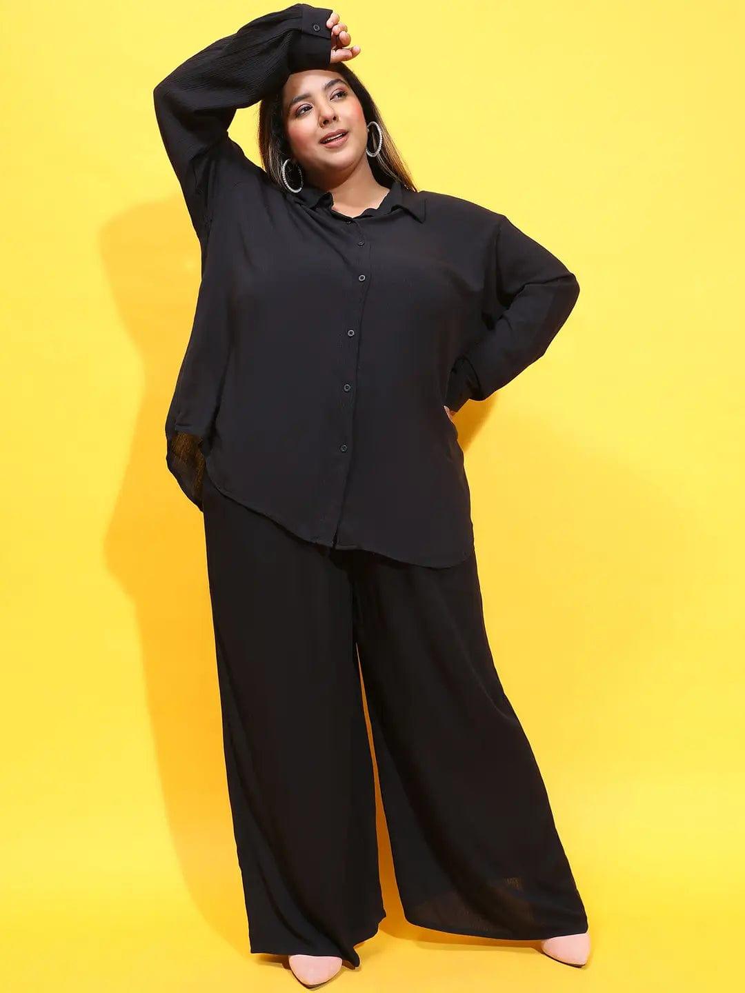 All Rounder New Black Shirt and Pant Plus Size Co-Ord Set