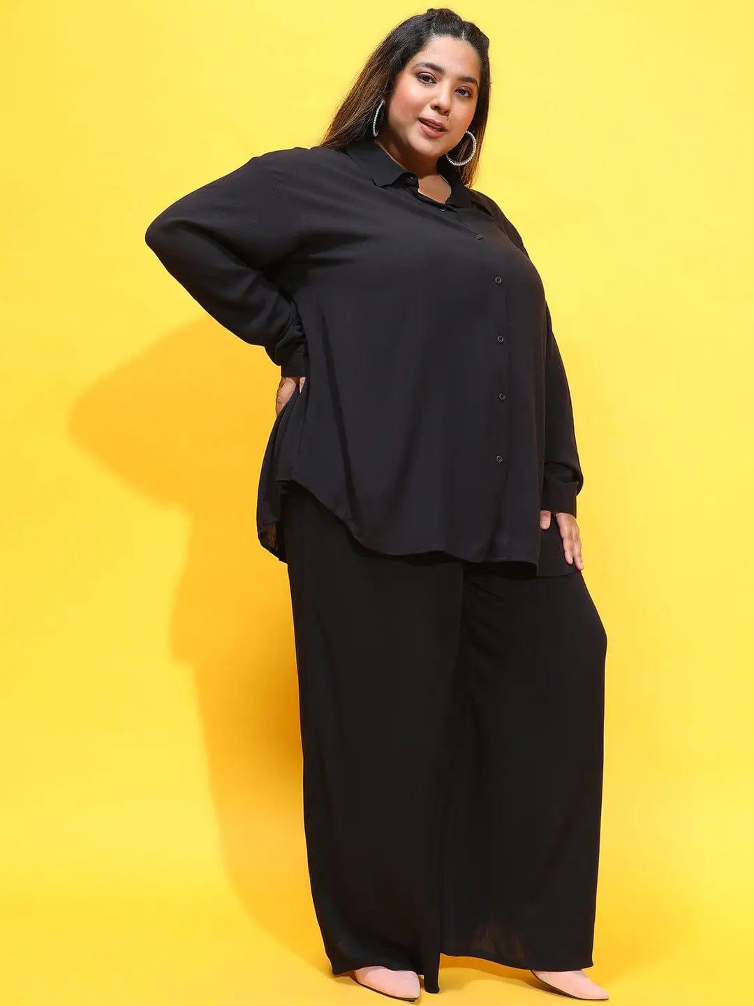 All Rounder New Black Shirt and Pant Plus Size Co-Ord Set