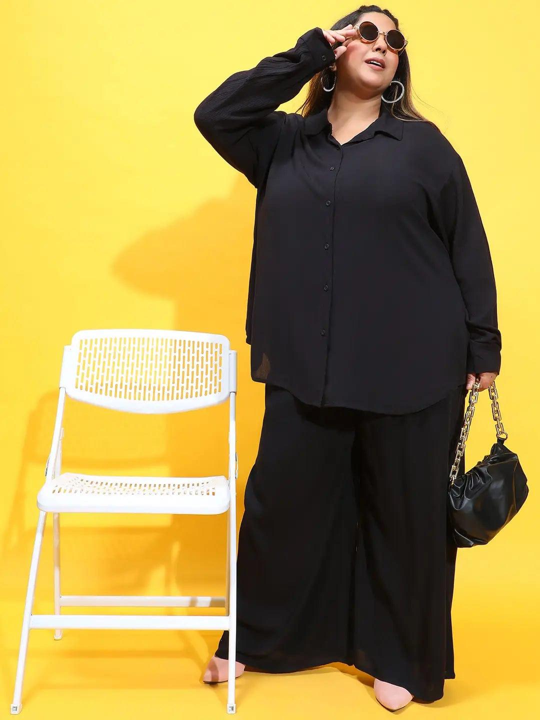 All Rounder New Black Shirt and Pant Plus Size Co-Ord Set